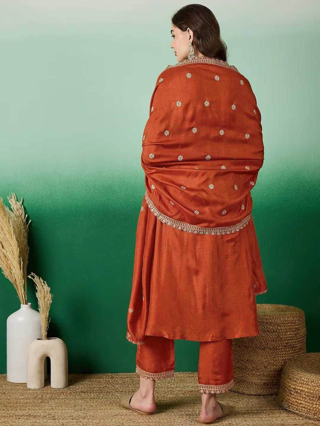 Muslin Silk Embroidery Palazzo Silk Suit - MYLUXURY LANE ENTERPRISE